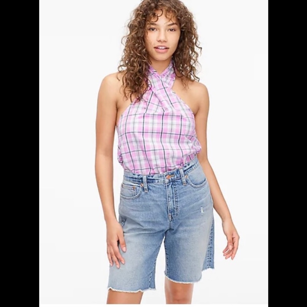 J. Crew violet plaid halter top. Adorable pastel plaid. Light & comfortable.